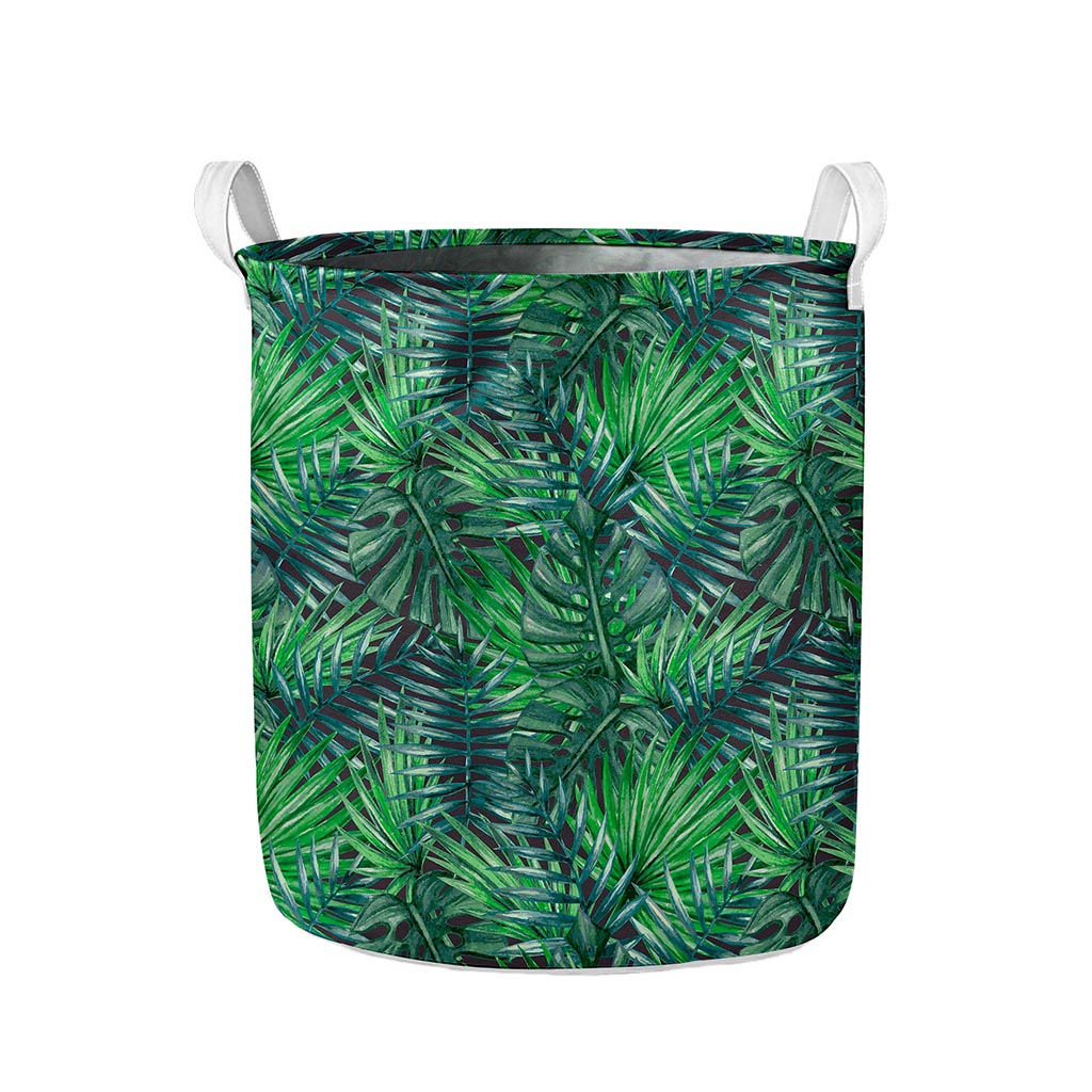 Watercolor Tropical Leaves Pattern Print Collapsible Laundry Basket
