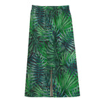 Watercolor Tropical Leaves Pattern Print Cotton Front Slit Maxi Skirt