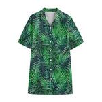 Watercolor Tropical Leaves Pattern Print Cotton Hawaiian Shirt