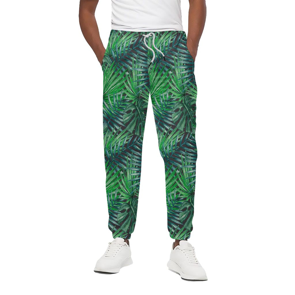 Watercolor Tropical Leaves Pattern Print Cotton Pants