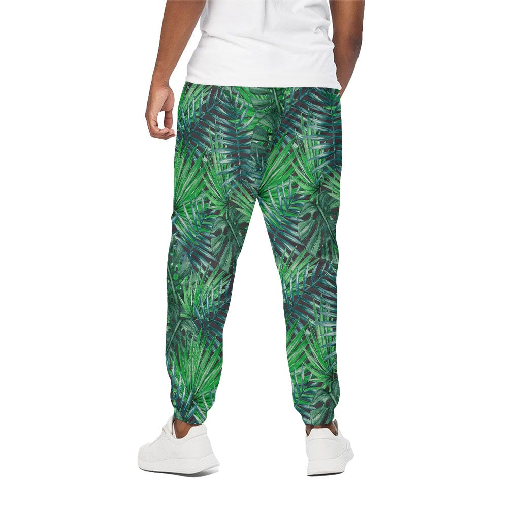 Watercolor Tropical Leaves Pattern Print Cotton Pants