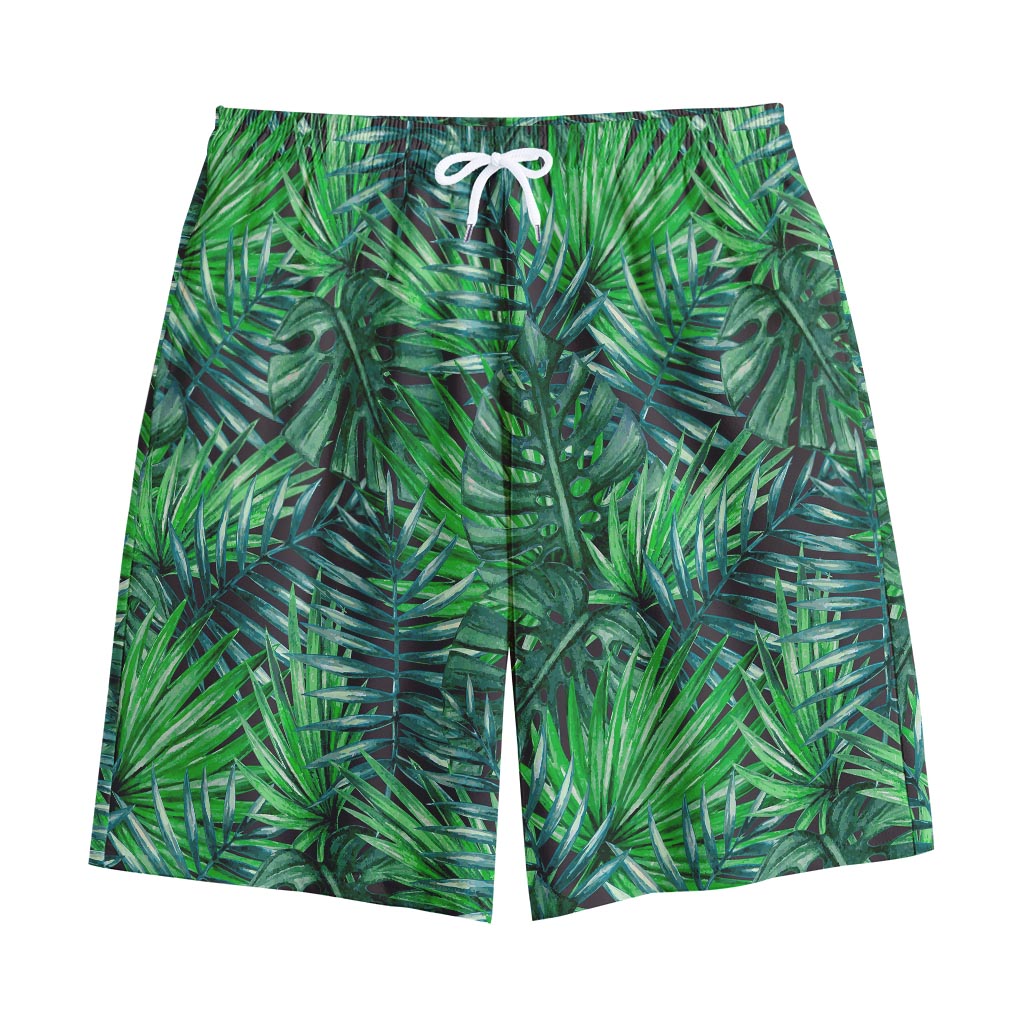 Watercolor Tropical Leaves Pattern Print Cotton Shorts