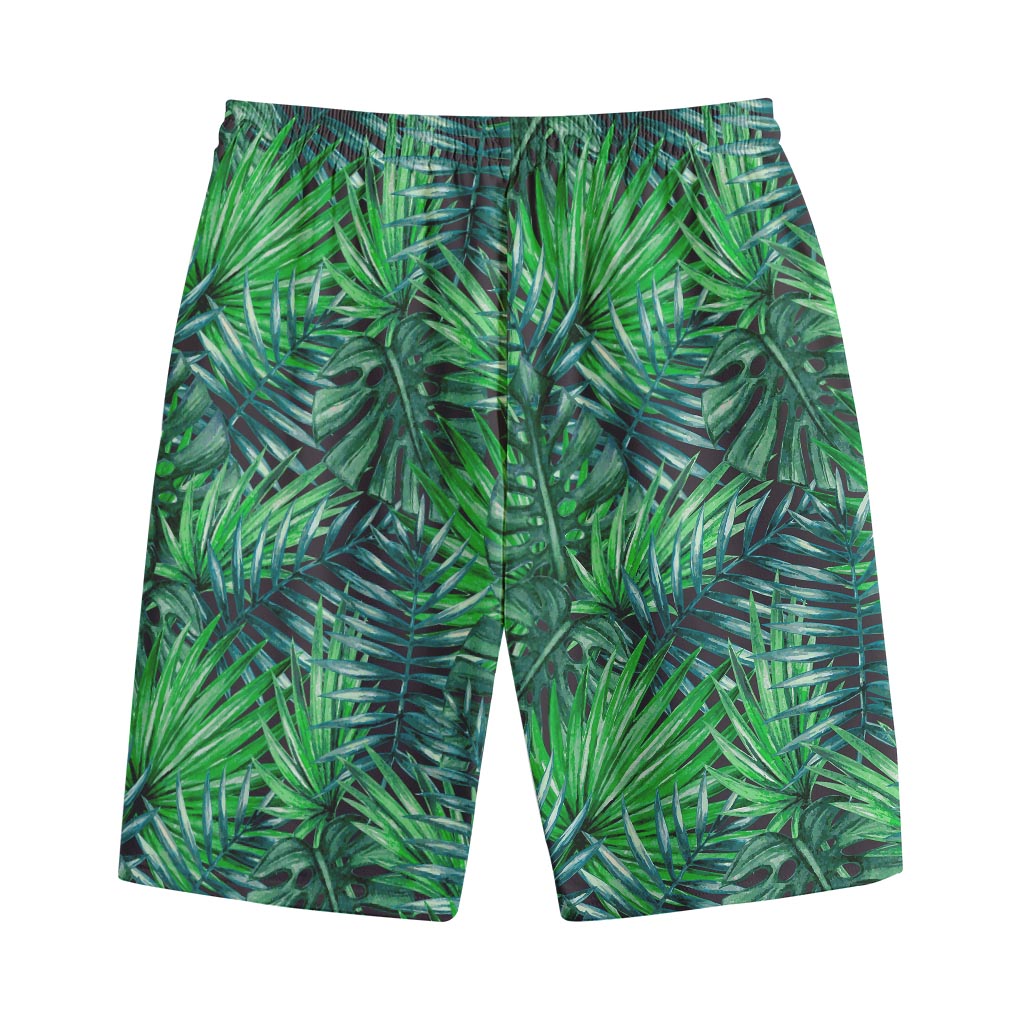 Watercolor Tropical Leaves Pattern Print Cotton Shorts