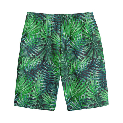 Watercolor Tropical Leaves Pattern Print Cotton Shorts