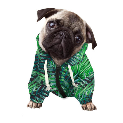 Watercolor Tropical Leaves Pattern Print Dog Zip Up Hoodie