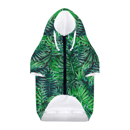 Watercolor Tropical Leaves Pattern Print Dog Zip Up Hoodie