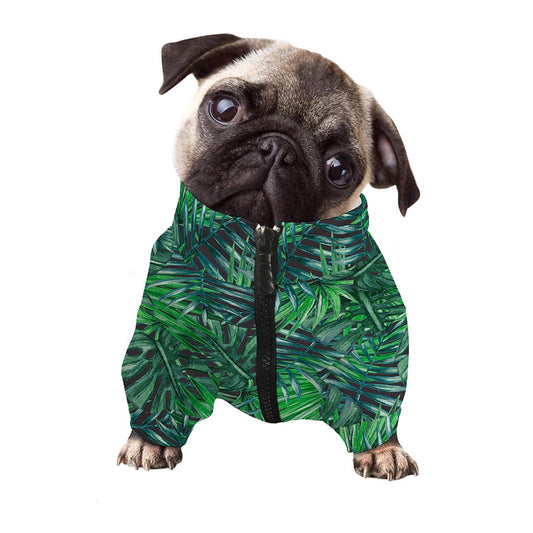 Watercolor Tropical Leaves Pattern Print Dog Zip Up Jacket