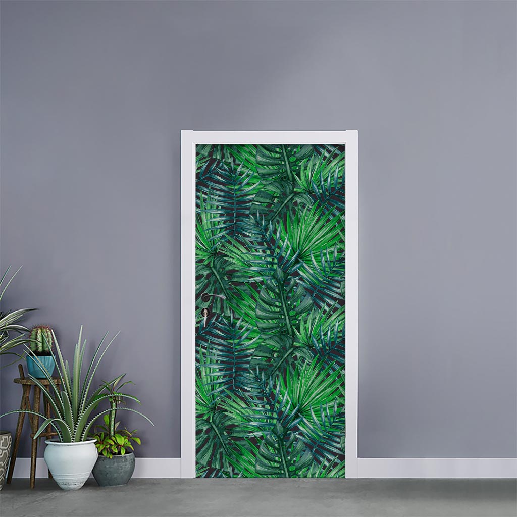 Watercolor Tropical Leaves Pattern Print Door Sticker