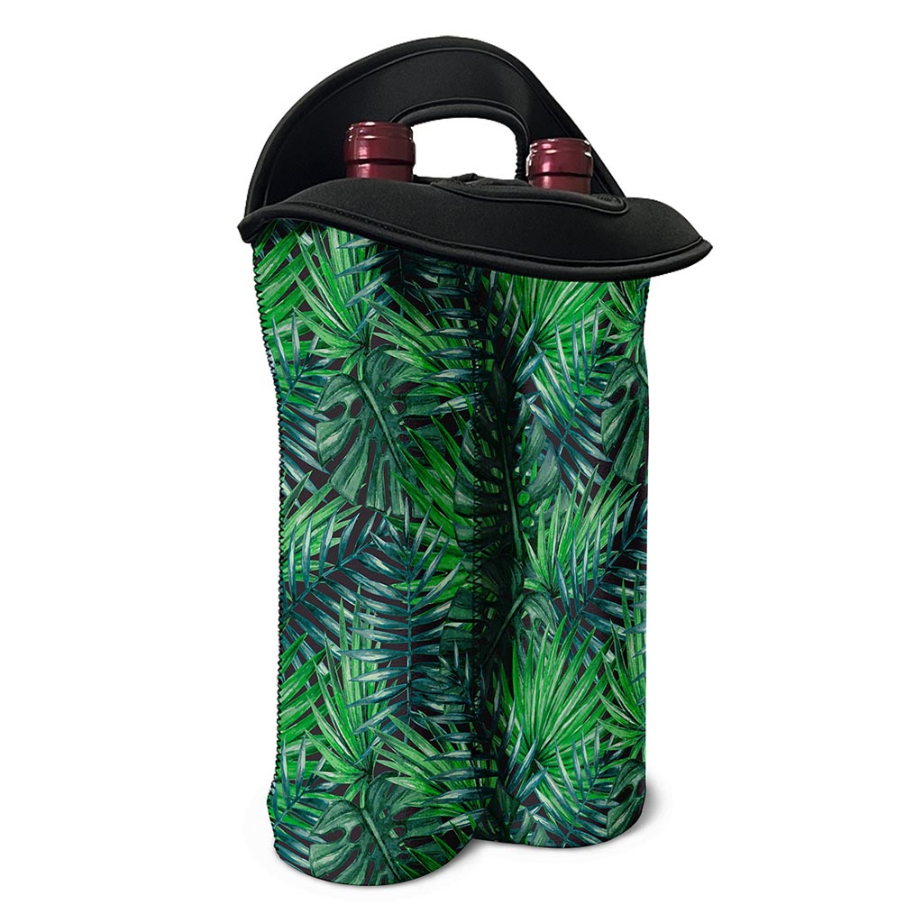 Watercolor Tropical Leaves Pattern Print Double Neoprene Wine Tote