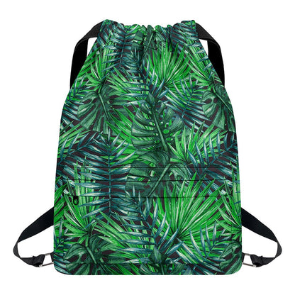 Watercolor Tropical Leaves Pattern Print Drawstring Backpack