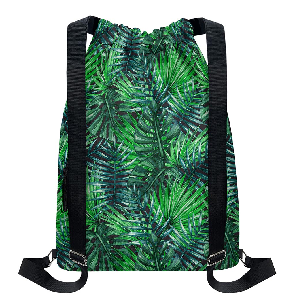 Watercolor Tropical Leaves Pattern Print Drawstring Backpack