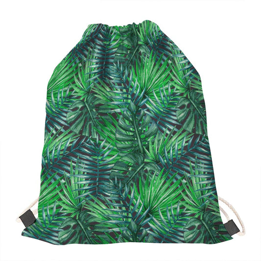 Watercolor Tropical Leaves Pattern Print Drawstring Bag