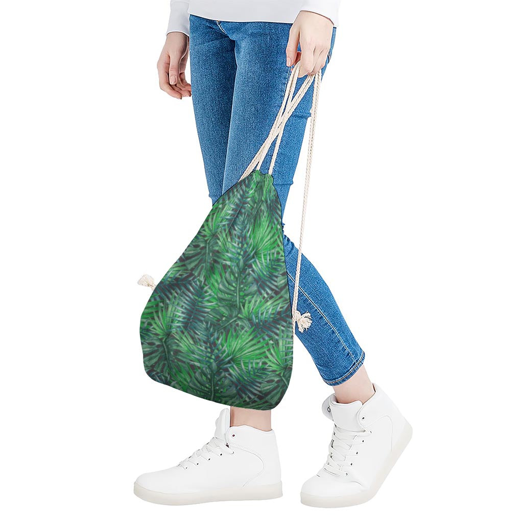 Watercolor Tropical Leaves Pattern Print Drawstring Bag
