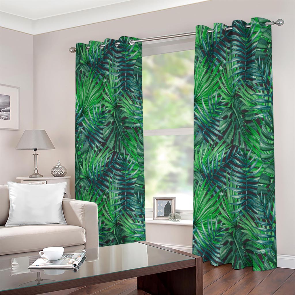 Watercolor Tropical Leaves Pattern Print Extra Wide Grommet Curtains