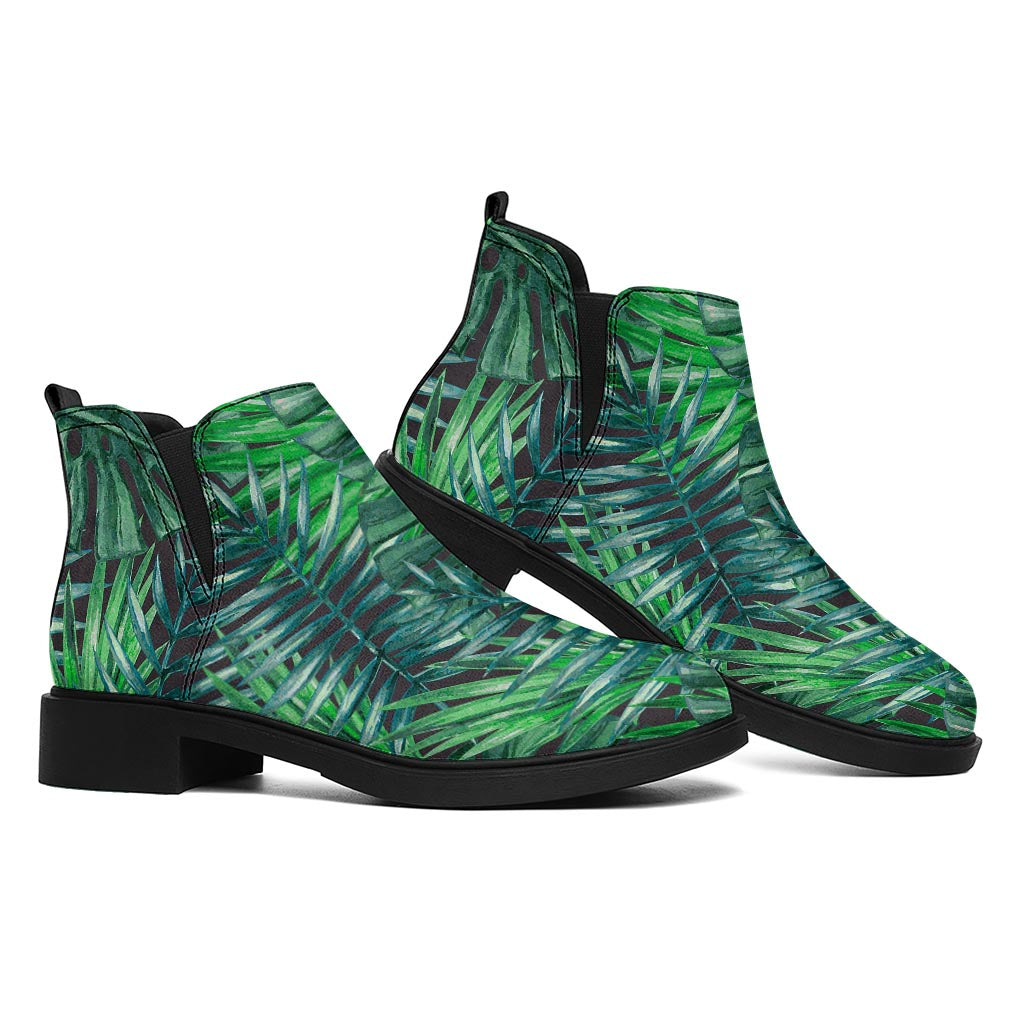 Watercolor Tropical Leaves Pattern Print Flat Ankle Boots