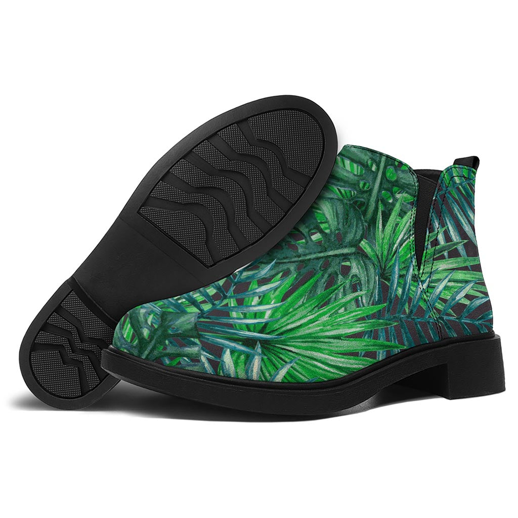 Watercolor Tropical Leaves Pattern Print Flat Ankle Boots