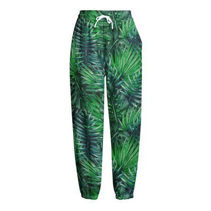 Watercolor Tropical Leaves Pattern Print Fleece Lined Knit Pants