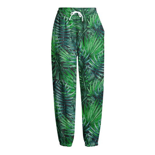 Watercolor Tropical Leaves Pattern Print Fleece Lined Knit Pants