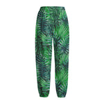 Watercolor Tropical Leaves Pattern Print Fleece Lined Knit Pants
