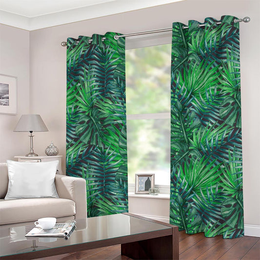 Watercolor Tropical Leaves Pattern Print Grommet Curtains