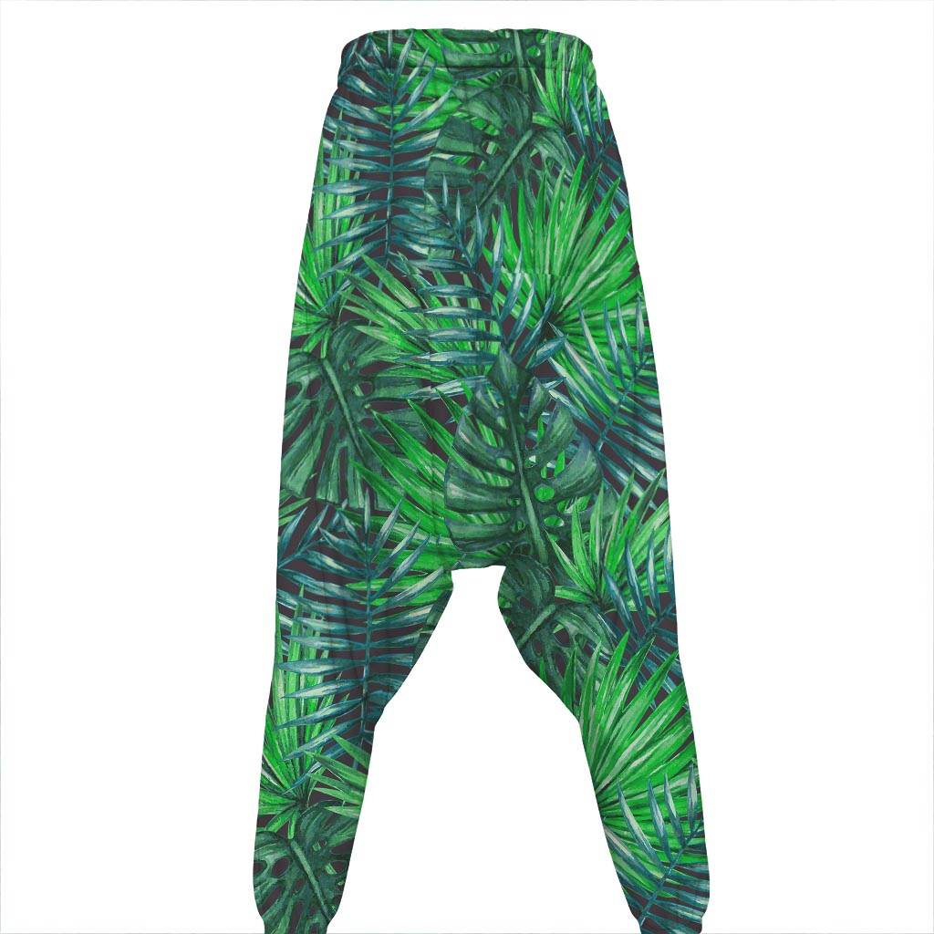 Watercolor Tropical Leaves Pattern Print Hammer Pants