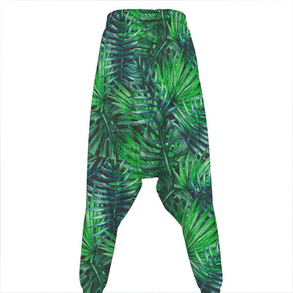 Watercolor Tropical Leaves Pattern Print Hammer Pants