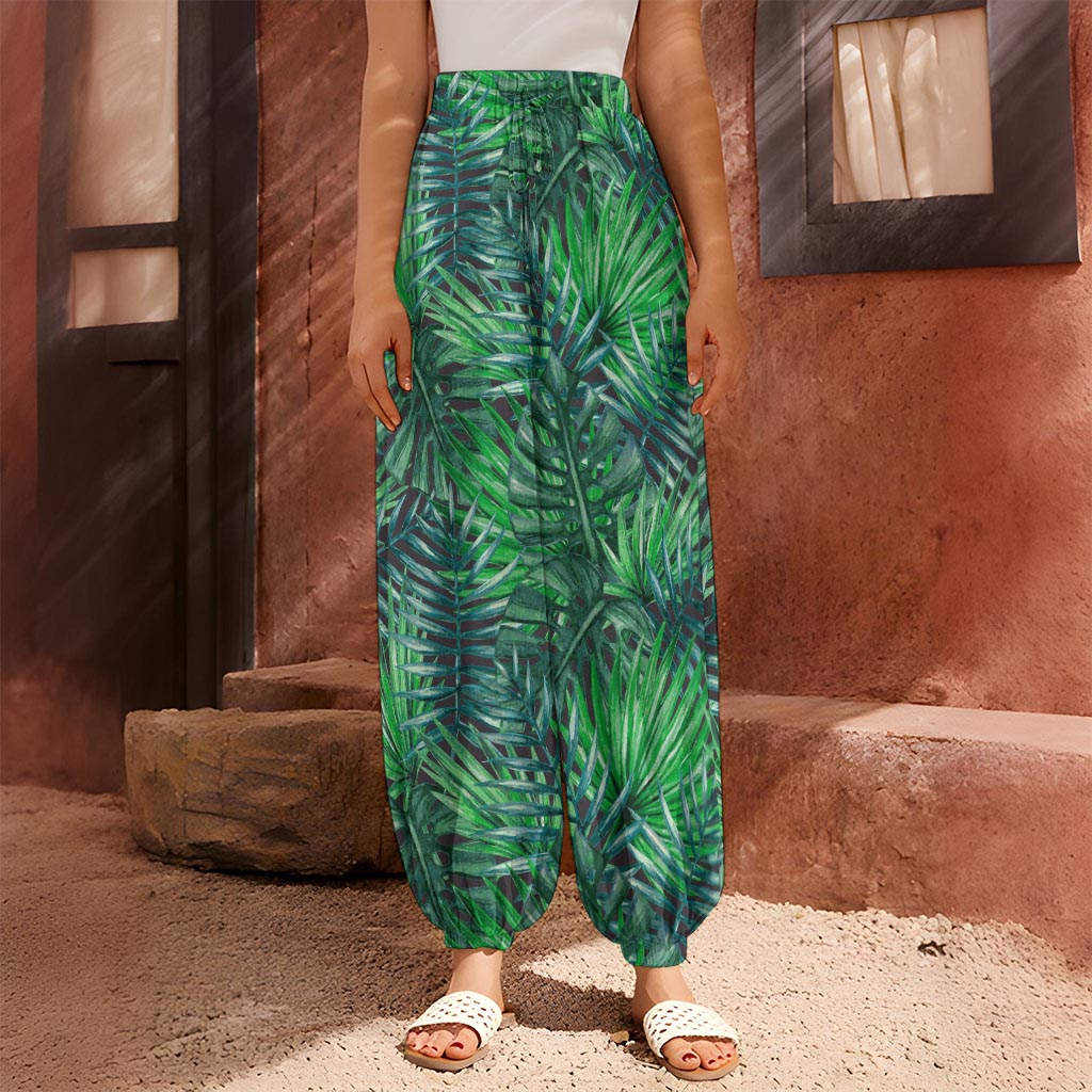 Watercolor Tropical Leaves Pattern Print Harem Pants