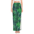 Watercolor Tropical Leaves Pattern Print High Slit Maxi Skirt