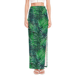 Watercolor Tropical Leaves Pattern Print High Slit Maxi Skirt