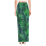 Watercolor Tropical Leaves Pattern Print High Slit Maxi Skirt