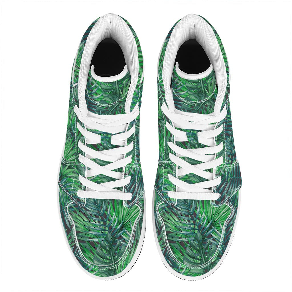 Watercolor Tropical Leaves Pattern Print High Top Leather Sneakers