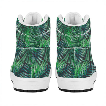 Watercolor Tropical Leaves Pattern Print High Top Leather Sneakers