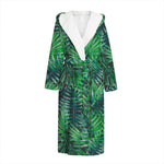 Watercolor Tropical Leaves Pattern Print Hooded Bathrobe