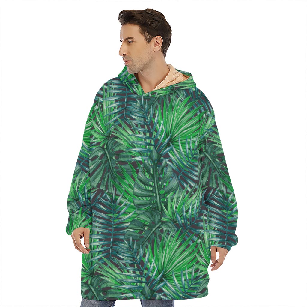 Watercolor Tropical Leaves Pattern Print Hoodie Blanket