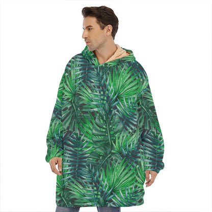 Watercolor Tropical Leaves Pattern Print Hoodie Blanket