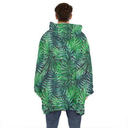 Watercolor Tropical Leaves Pattern Print Hoodie Blanket