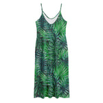 Watercolor Tropical Leaves Pattern Print Jersey Midi Cami Dress