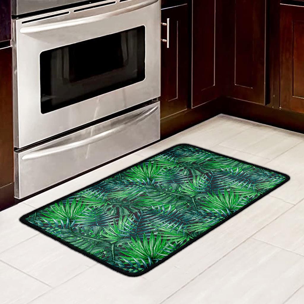 Watercolor Tropical Leaves Pattern Print Kitchen Mat