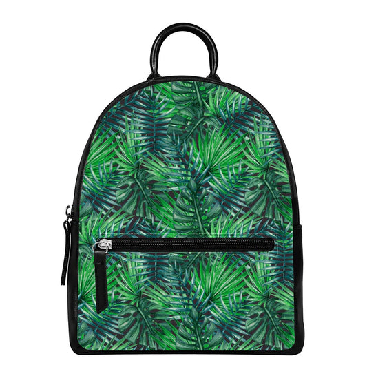 Watercolor Tropical Leaves Pattern Print Leather Backpack