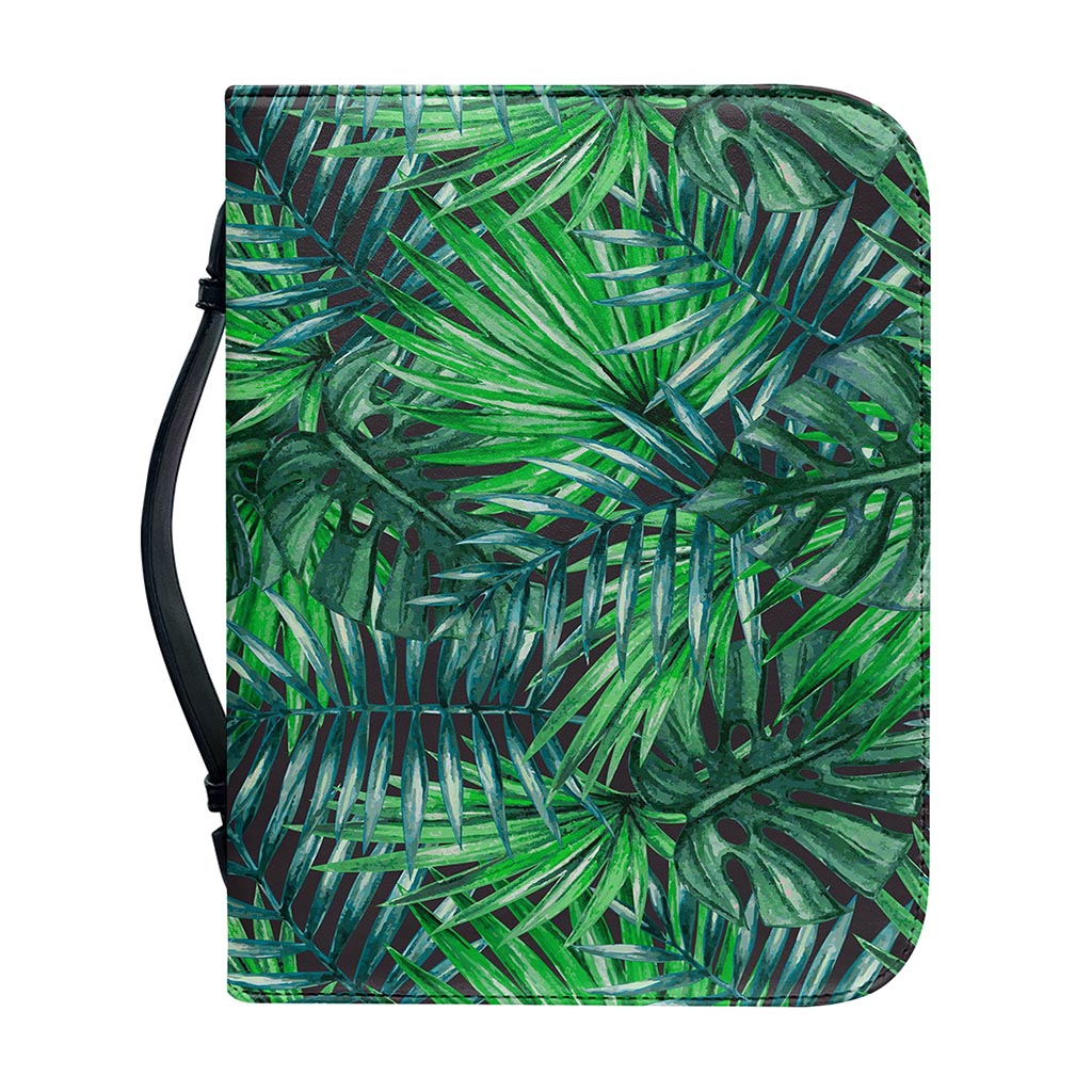 Watercolor Tropical Leaves Pattern Print Leather Bible Cover