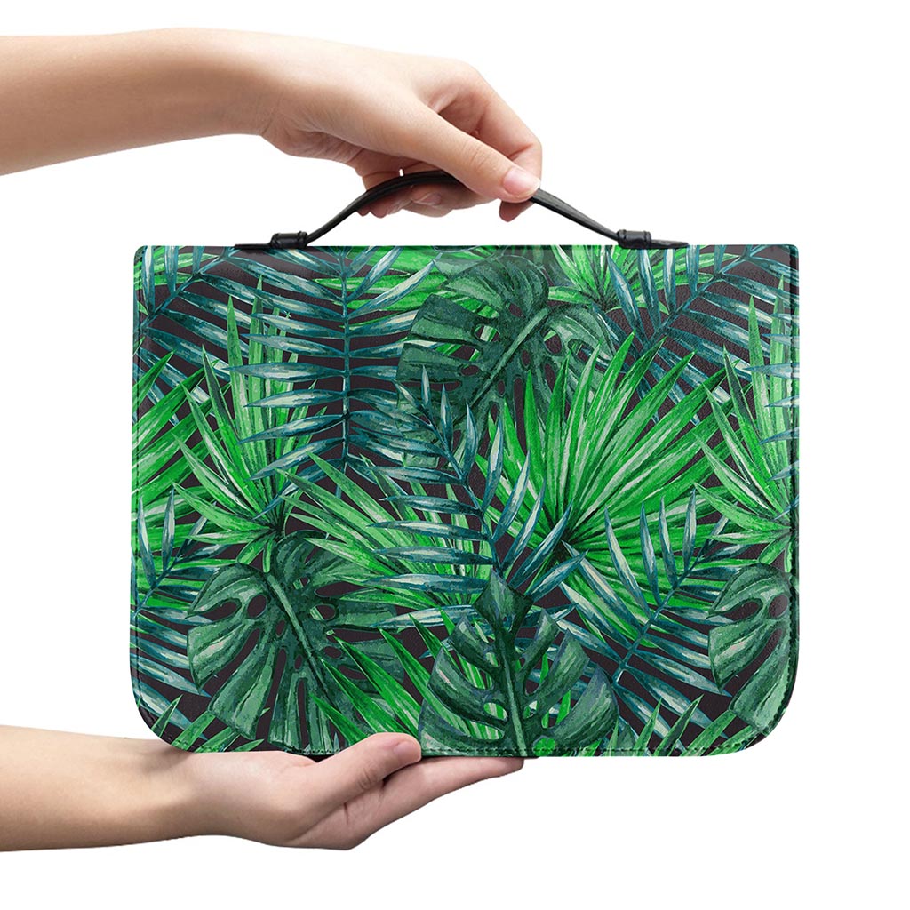 Watercolor Tropical Leaves Pattern Print Leather Bible Cover