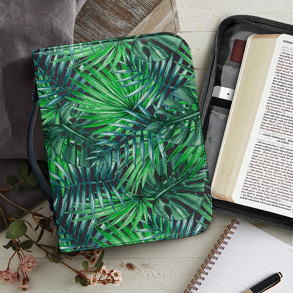 Watercolor Tropical Leaves Pattern Print Leather Bible Cover