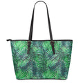 Watercolor Tropical Leaves Pattern Print Leather Tote Bag With Zipper
