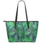 Watercolor Tropical Leaves Pattern Print Leather Tote Bag