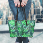Watercolor Tropical Leaves Pattern Print Leather Tote Bag