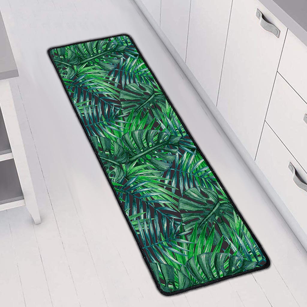 Watercolor Tropical Leaves Pattern Print Long Kitchen Mat