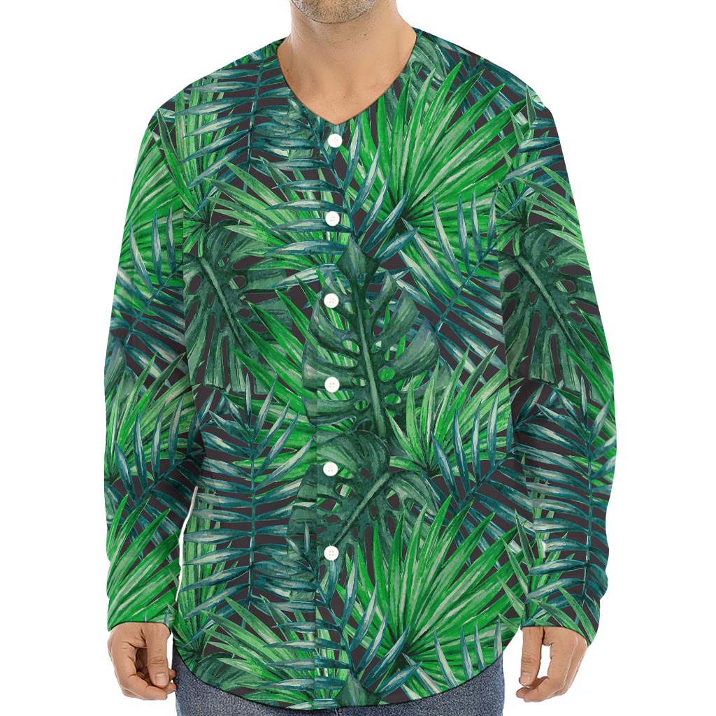 Watercolor Tropical Leaves Pattern Print Long Sleeve Baseball Jersey