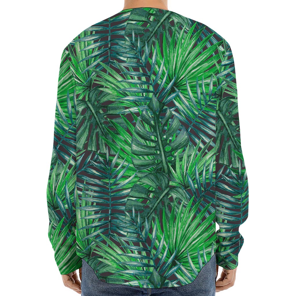 Watercolor Tropical Leaves Pattern Print Long Sleeve Baseball Jersey