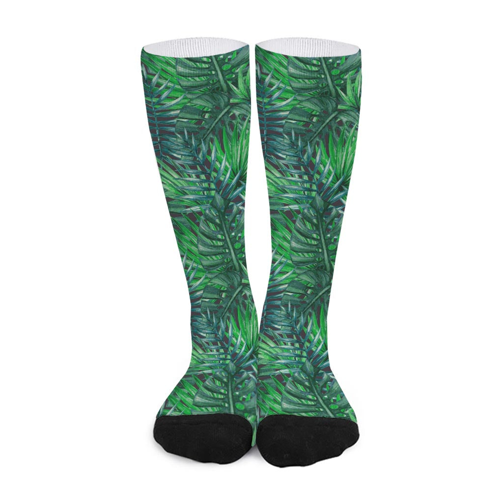 Watercolor Tropical Leaves Pattern Print Long Socks