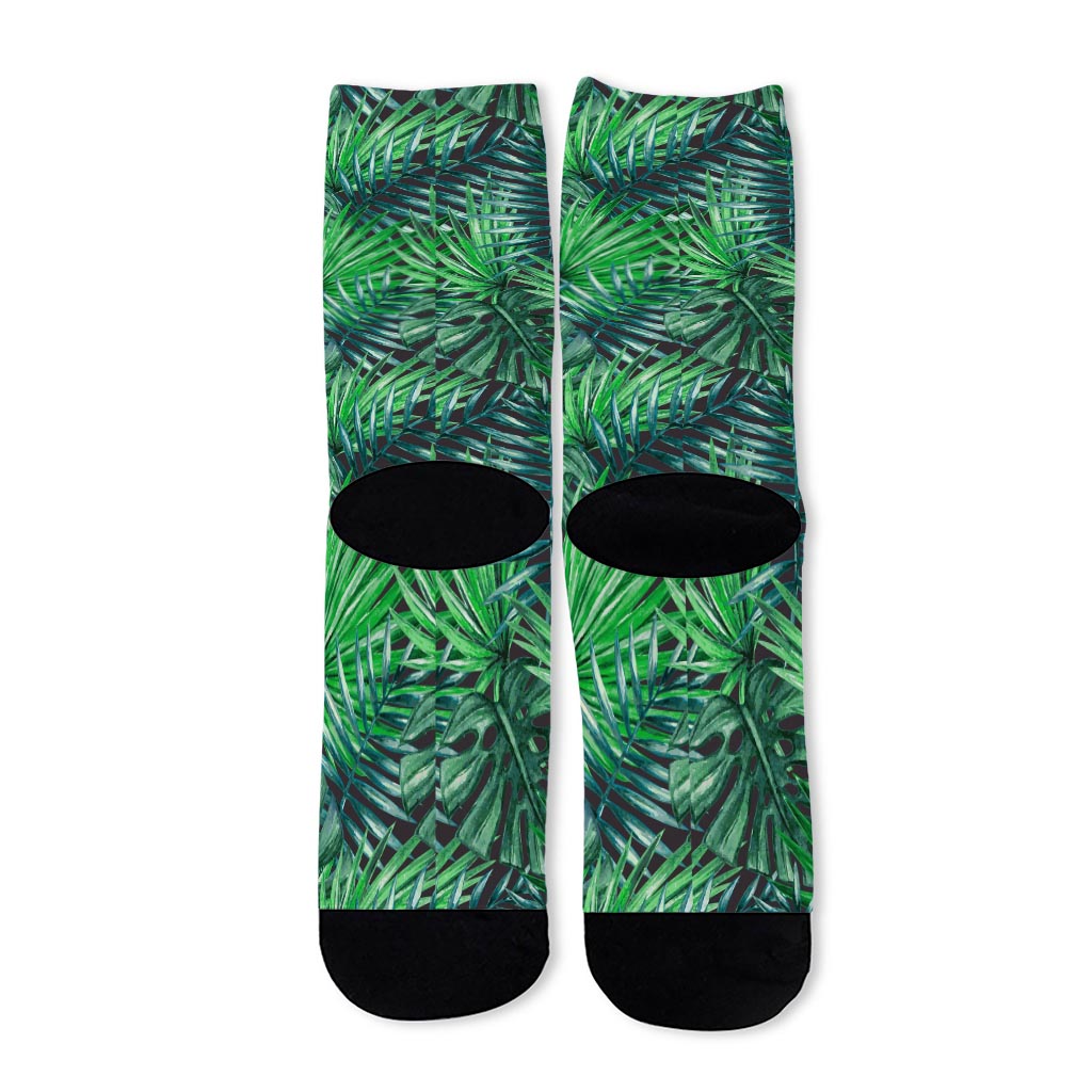 Watercolor Tropical Leaves Pattern Print Long Socks